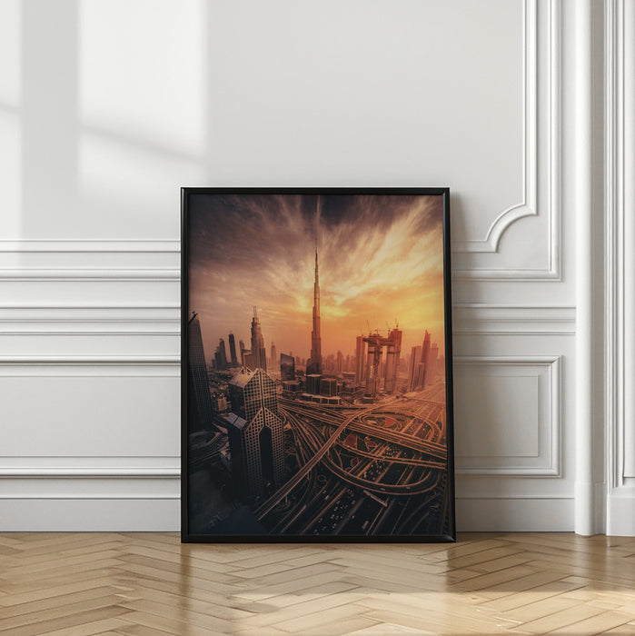 Dubai's Fiery sunset Framed Art Modern Wall Decor