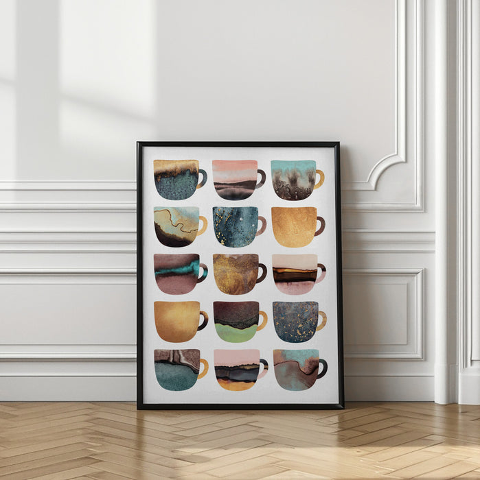 Earthy Coffee Cups Framed Art Modern Wall Decor