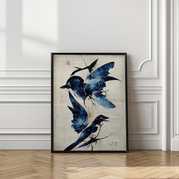 Blue Birds Framed Art Modern Wall Decor