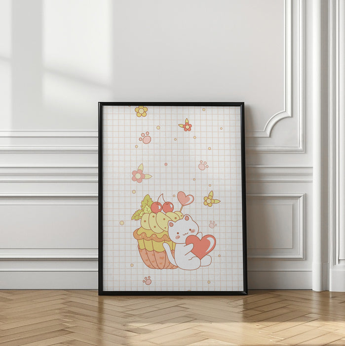 Cat And Cake Framed Art Modern Wall Decor