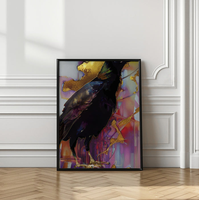 Raven with Pink and Gold Framed Art Modern Wall Decor