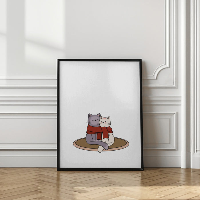 Cute Cat Couple Framed Art Modern Wall Decor