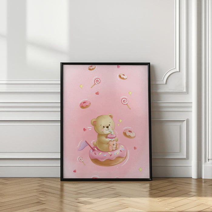 Teddy Bear and Donut cake Framed Art Modern Wall Decor