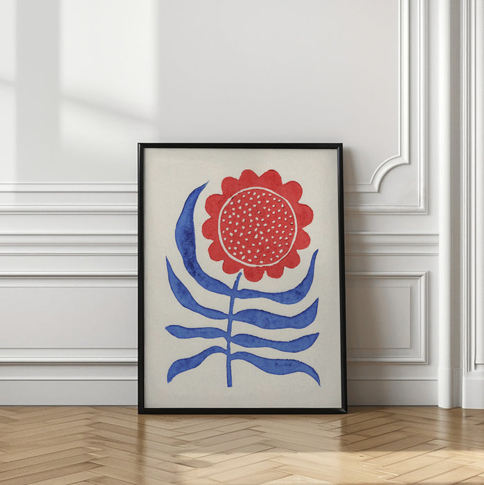 Red Flower / Lino Print Framed Art Modern Wall Decor