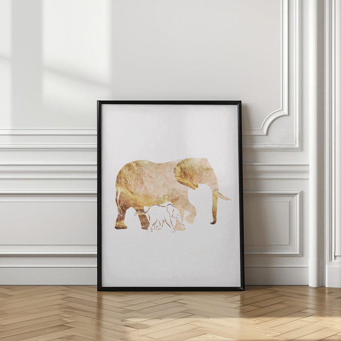 White Gold Elephants Framed Art Wall Decor