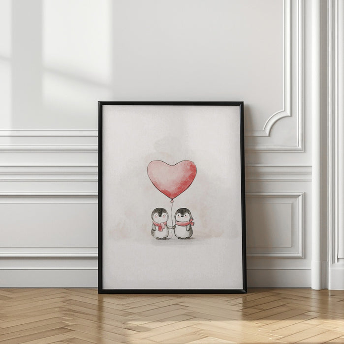 Penguin in Love Framed Art Modern Wall Decor