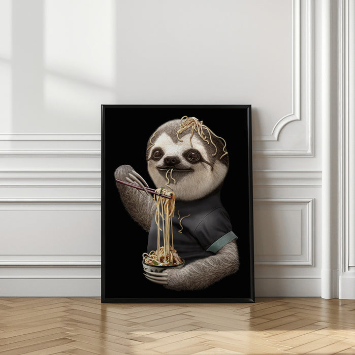 SLOTH EATING NOODLE Framed Art Modern Wall Decor