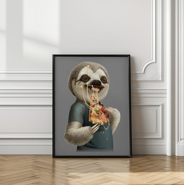 sloth eat pizza Framed Art Wall Decor