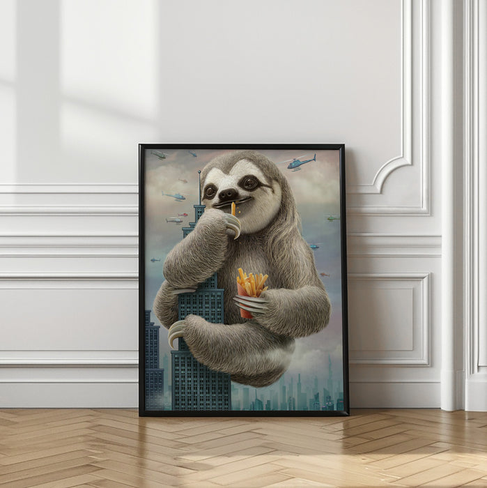 sloth climbing a building Framed Art Modern Wall Decor