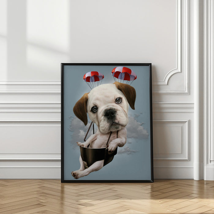 puppy on parachute Framed Art Wall Decor