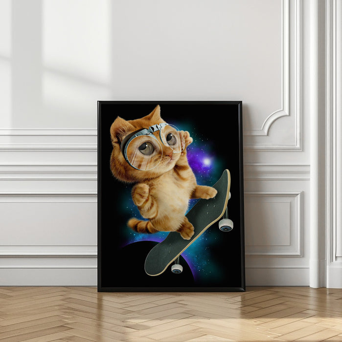 cat on skateboard Framed Art Wall Decor