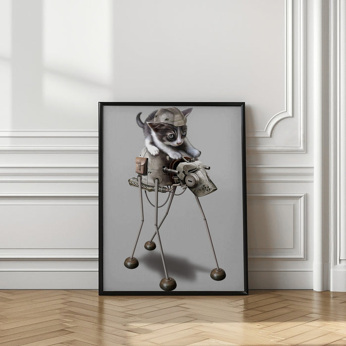 cat on robot Framed Art Wall Decor