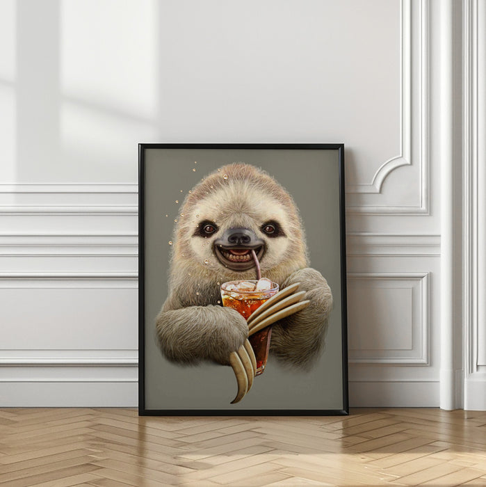 sloth and soft drink Framed Art Modern Wall Decor