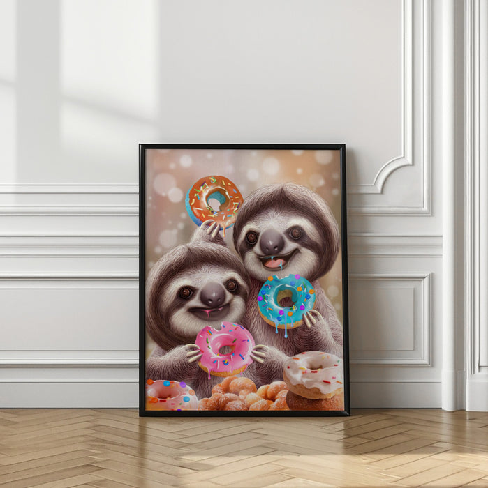 SLOTHS EATING DONUTS Framed Art Modern Wall Decor