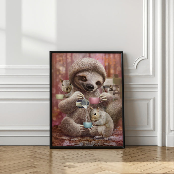 SLOTH THE BARISTA Framed Art Modern Wall Decor