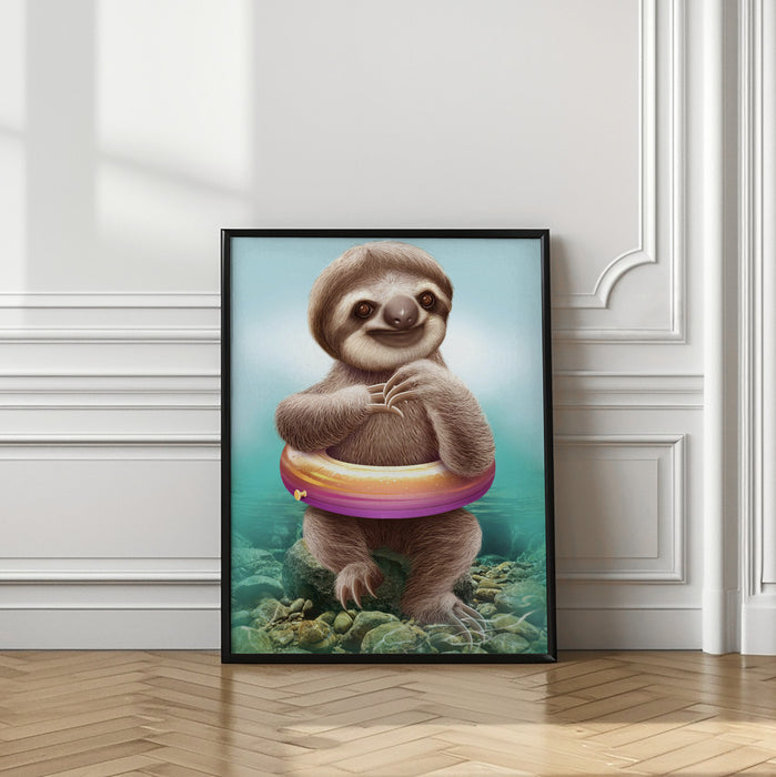 YOUNG SLOTH WITH BUOY Framed Art Modern Wall Decor