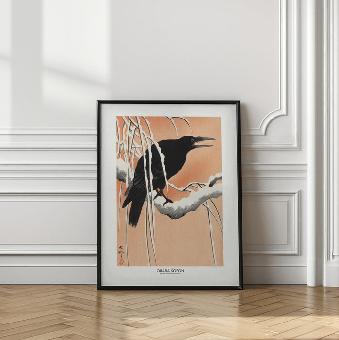 Crow On Snowy Branch Framed Art Wall Decor