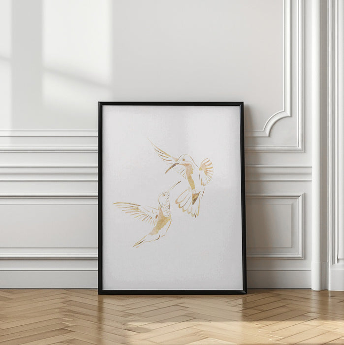 Gold Hummingbird Line art Silhouettes 4 Framed Art Wall Decor