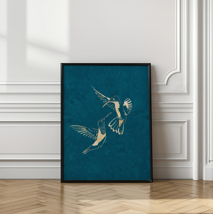 Gold Hummingbird Line art Silhouettes 3 Framed Art Wall Decor