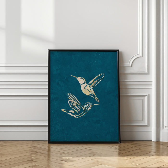 Gold Hummingbird Line art Silhouettes 1 Framed Art Wall Decor