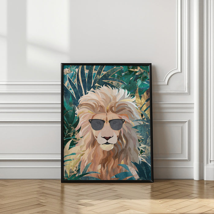 Cool Tropical Lion in Sunglasses Framed Art Modern Wall Decor