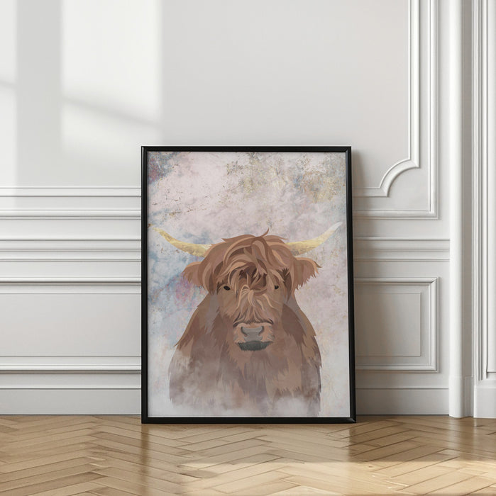 Highlands Cow Gold and Marble Framed Art Wall Decor