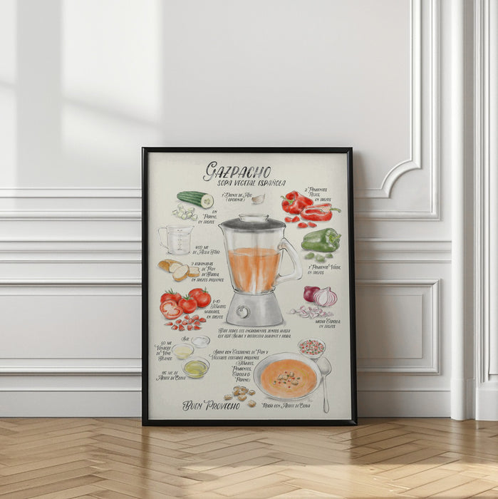 Gazpacho illustrated recipe in Spanish Framed Art Wall Decor