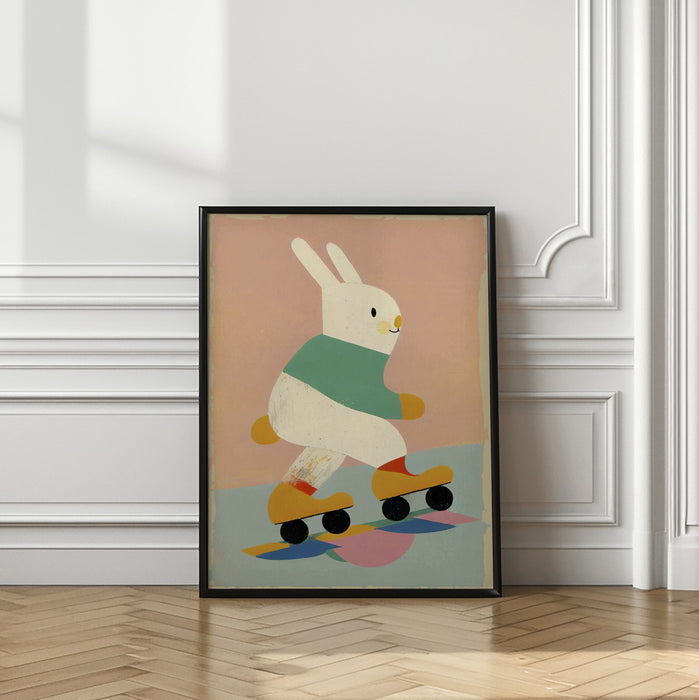 Skating Bunny Framed Art Modern Wall Decor