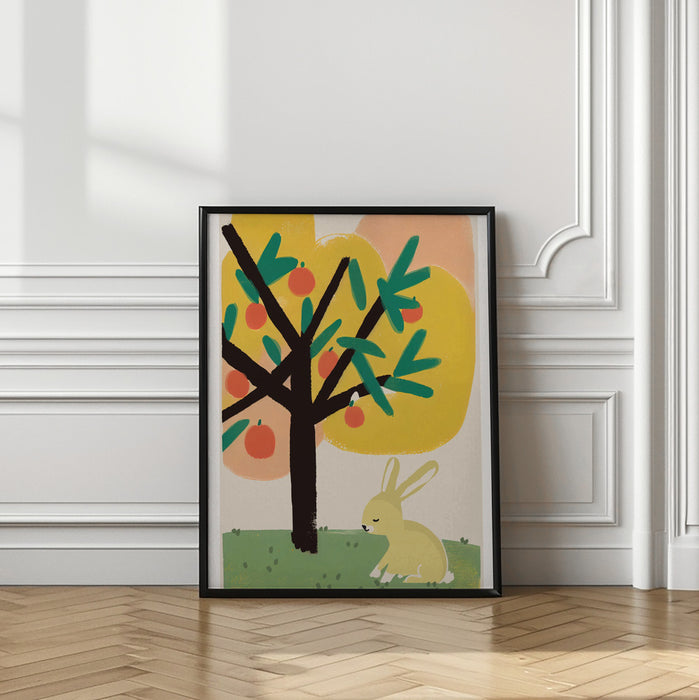 Bunny Under Apple Tree Framed Art Modern Wall Decor