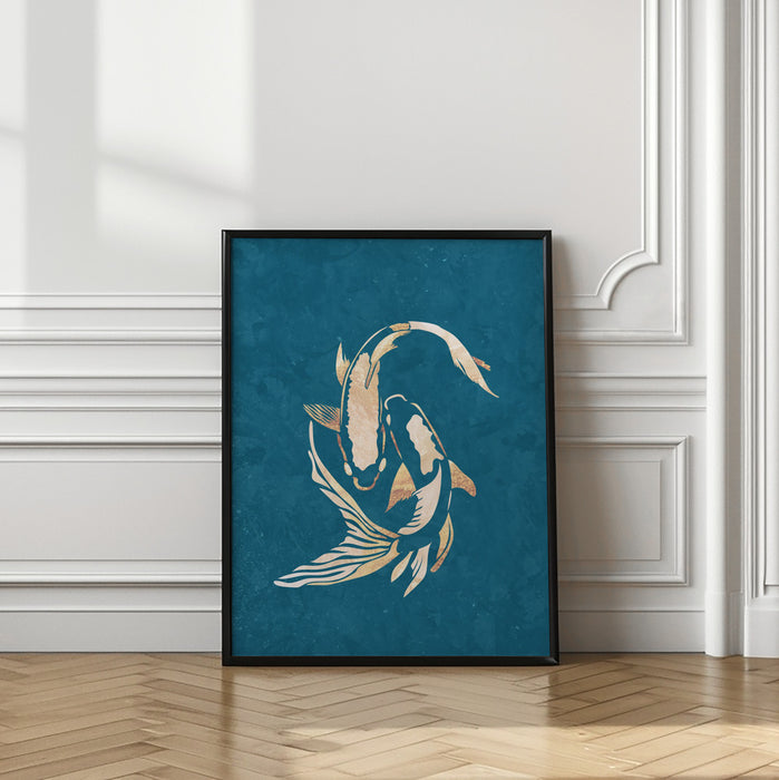 Gold Blue Koi Fish Framed Art Wall Decor