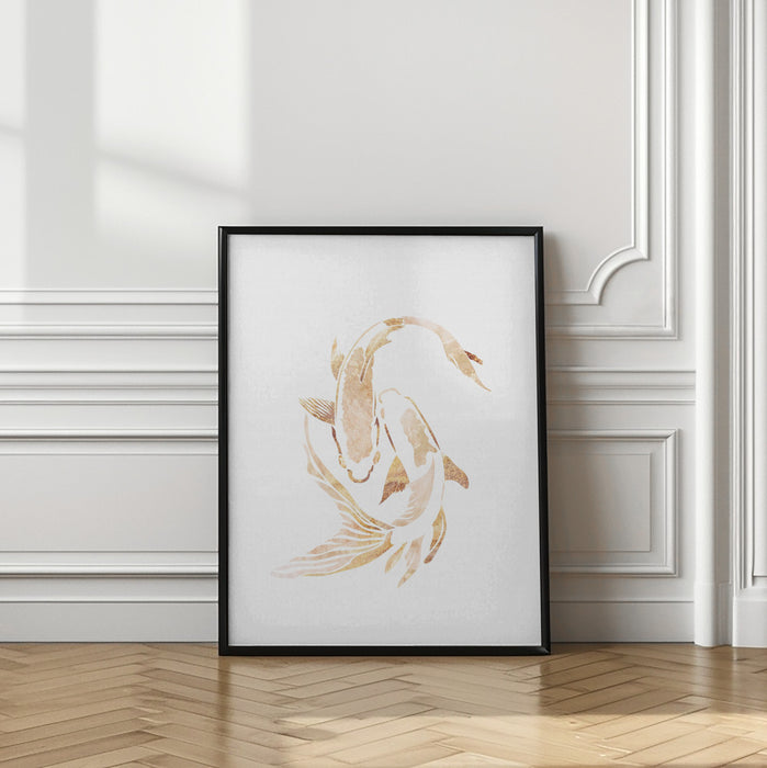 Gold White Japan Koi Fish Framed Art Modern Wall Decor