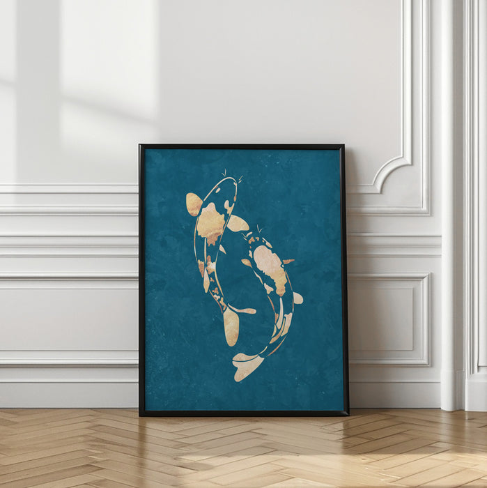 Gold Green Koi Fish Framed Art Wall Decor