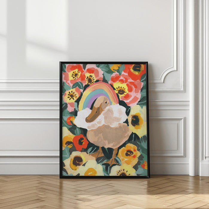 Duck With Rainbow Framed Art Modern Wall Decor