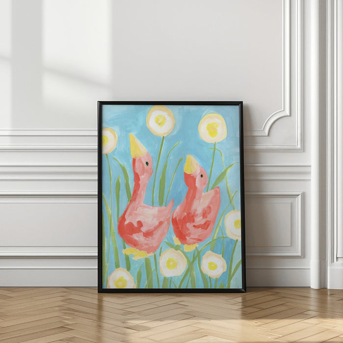 Coral Gees In The Garden Framed Art Modern Wall Decor