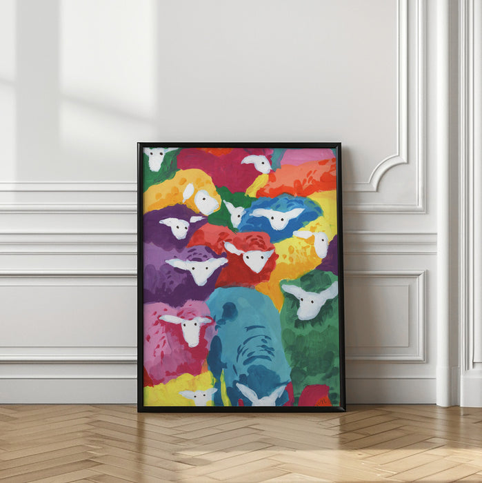 Colorful Sheep Cocktail Framed Art Wall Decor