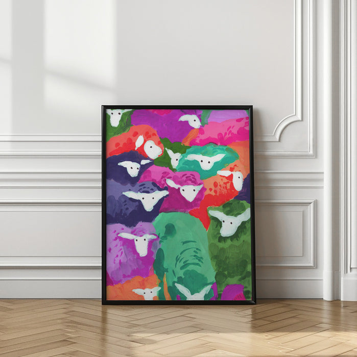 Colorful Sheep Cocktail Tropical Framed Art Wall Decor