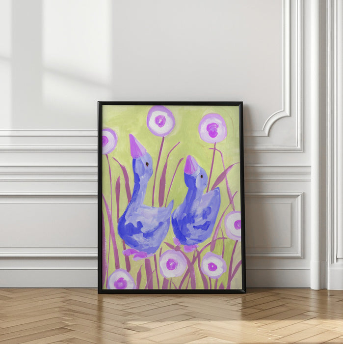 Cobalt Gees In The Garden Framed Art Modern Wall Decor