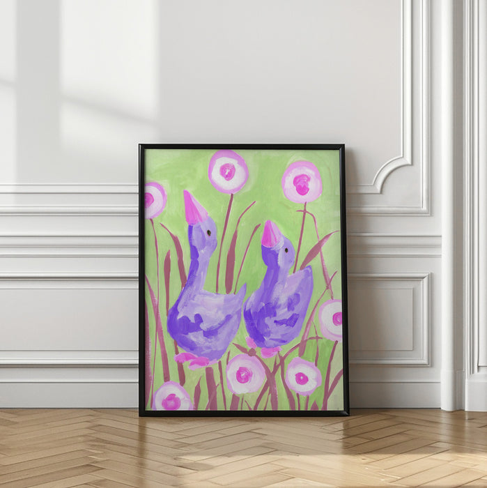 Violet Gees In The Garden Framed Art Modern Wall Decor