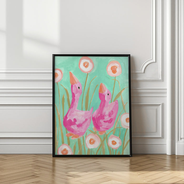 Pink Gees In The Garden Framed Art Wall Decor