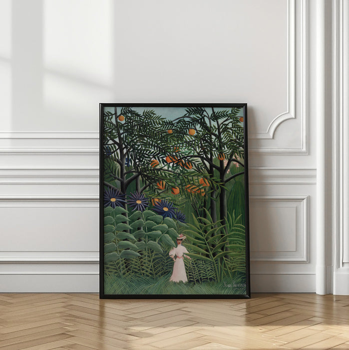 Femme Se Promenant Dans Une Foret Exotique Framed Art Modern Wall Decor