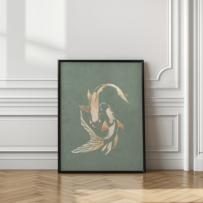 Sage Green Gold Koi Fish 1 Framed Art Wall Decor