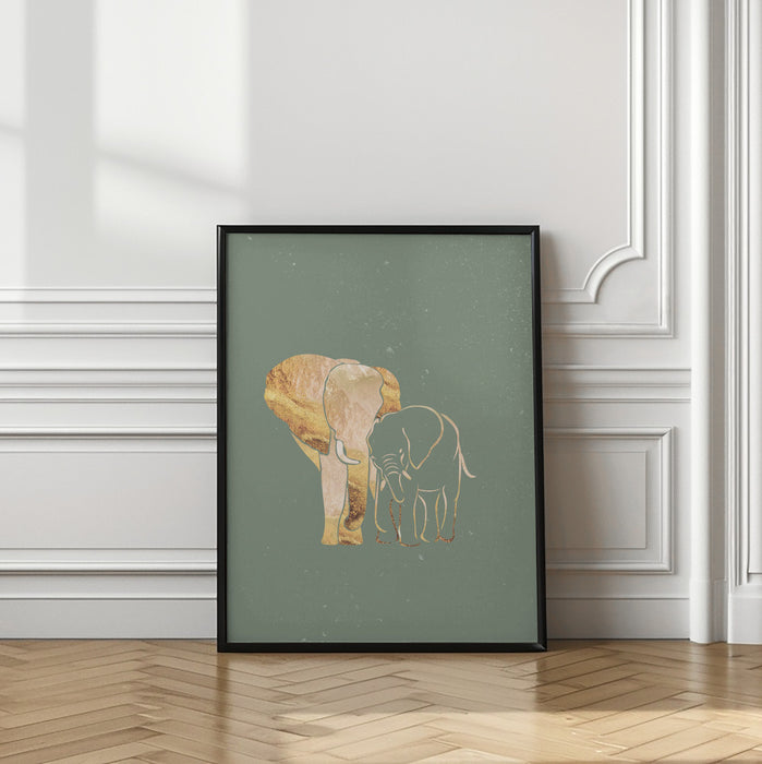 Sage Green Gold Elephants 1 Framed Art Modern Wall Decor