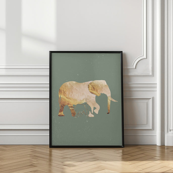 Sage Green Gold Elephants 2 Framed Art Modern Wall Decor