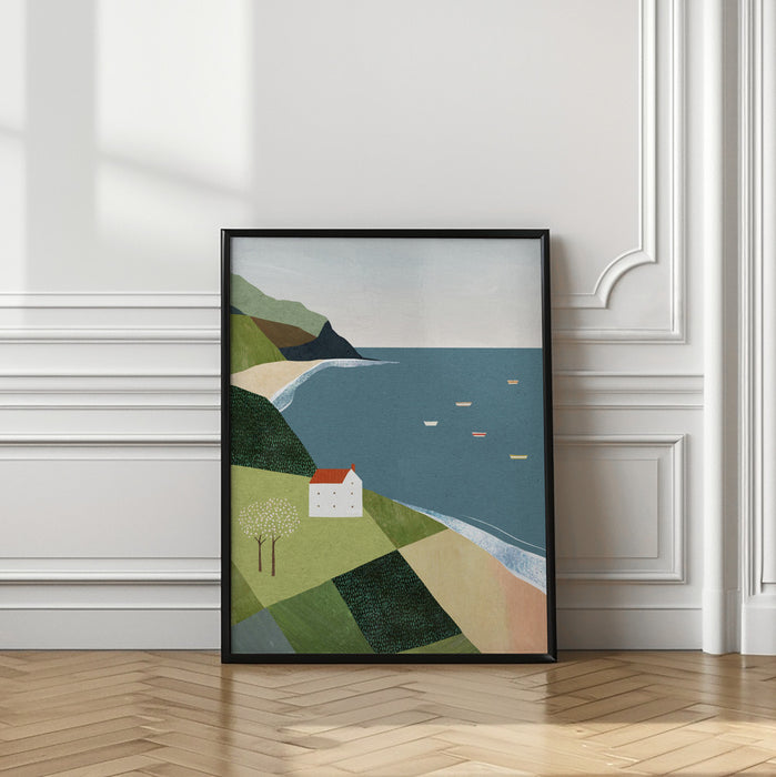 House on the Cliff Framed Art Modern Wall Decor