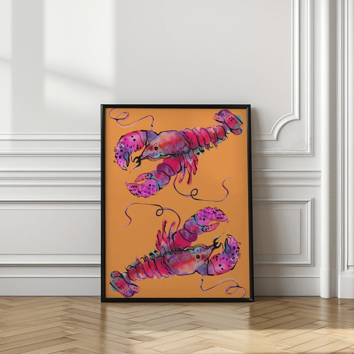 Lobsters On Orange Framed Art Wall Decor