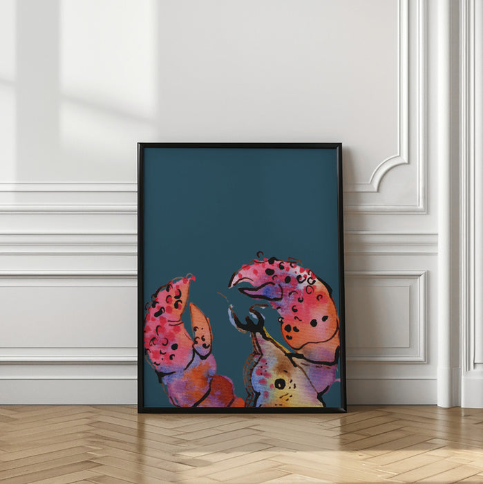 Lobster On Dark Blue Framed Art Wall Decor