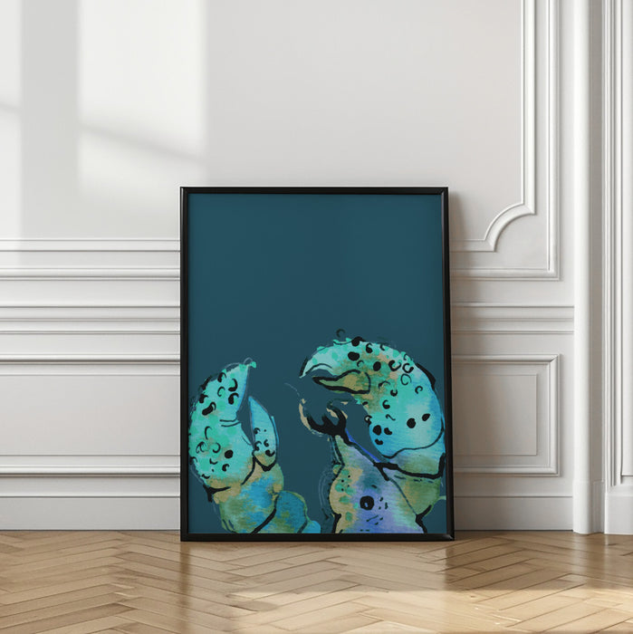 Azure Lobster On Dark Blue Framed Art Wall Decor