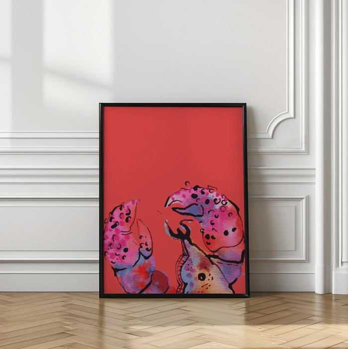 Rainbow Lobster On Red Framed Art Wall Decor