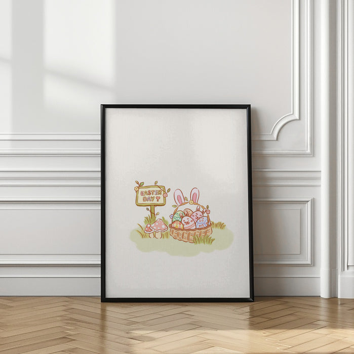 Cute Yellow Bunny Chubby Easter Eggs Framed Art Modern Wall Decor