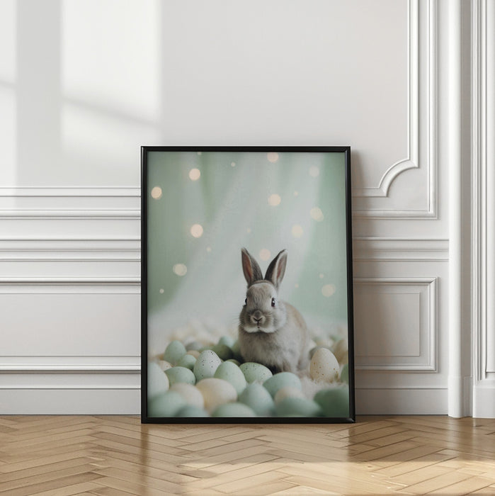 Bunny and Pastel Eggs Framed Art Modern Wall Decor